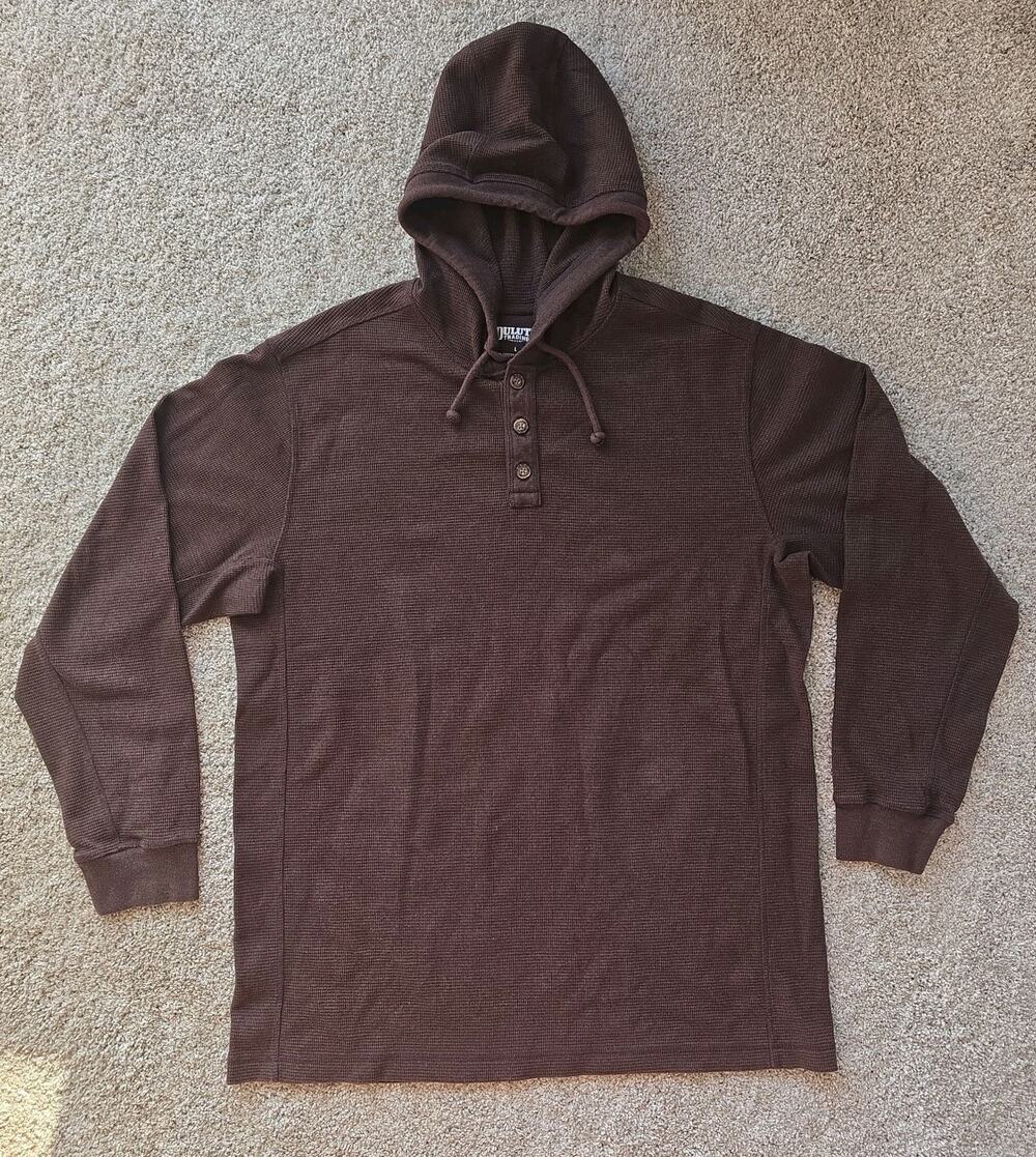 Duluth Trading Co Brown Waffle Texture Long Sleeve Hooded Sweater - Mens Large